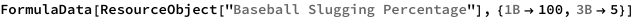 FormulaData[
 ResourceObject[
  "Baseball Slugging Percentage"], {QuantityVariable[
   "1B","Unitless"] -> 100, QuantityVariable["3B","Unitless"] -> 5}]