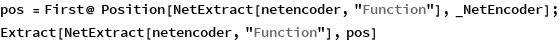 pos = First@ Position[NetExtract[netencoder, "Function"], _NetEncoder];
Extract[NetExtract[netencoder, "Function"], pos]